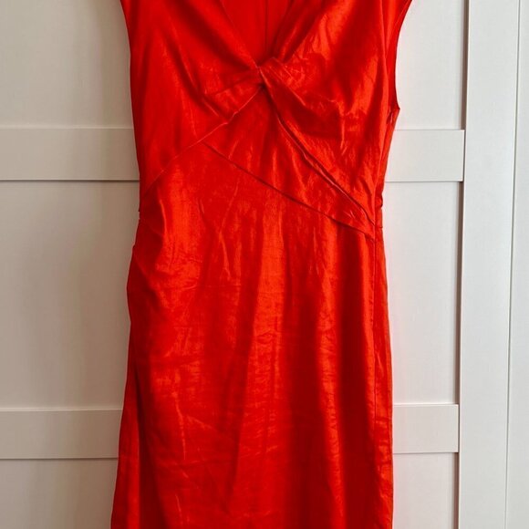 FRAME Twisted front range red linen sleeveless dress size L - Picture 3 of 6